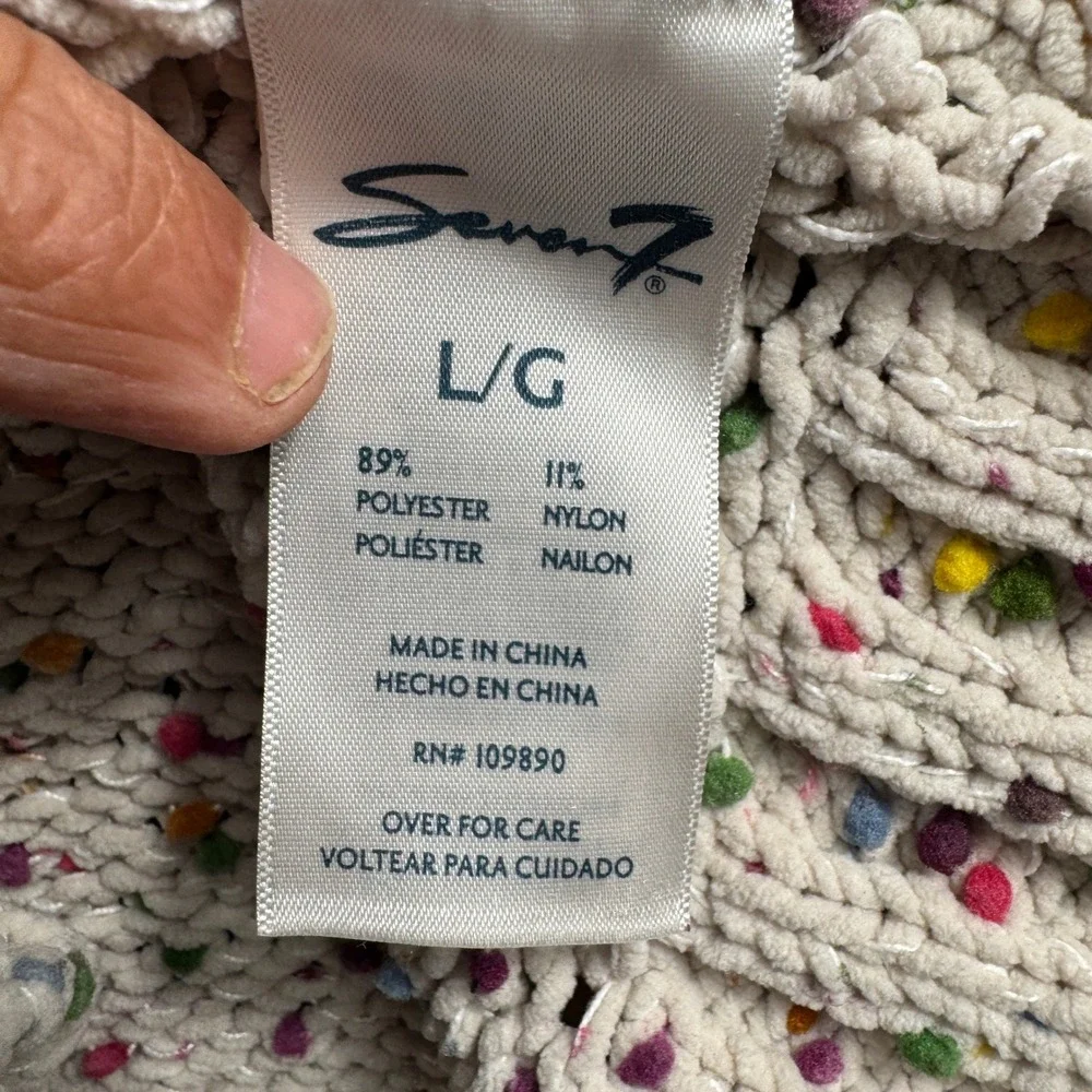 Seven7 Sweater Womens L Cream Confetti Popcorn Knit Crewneck 7M7579A Soft Boho